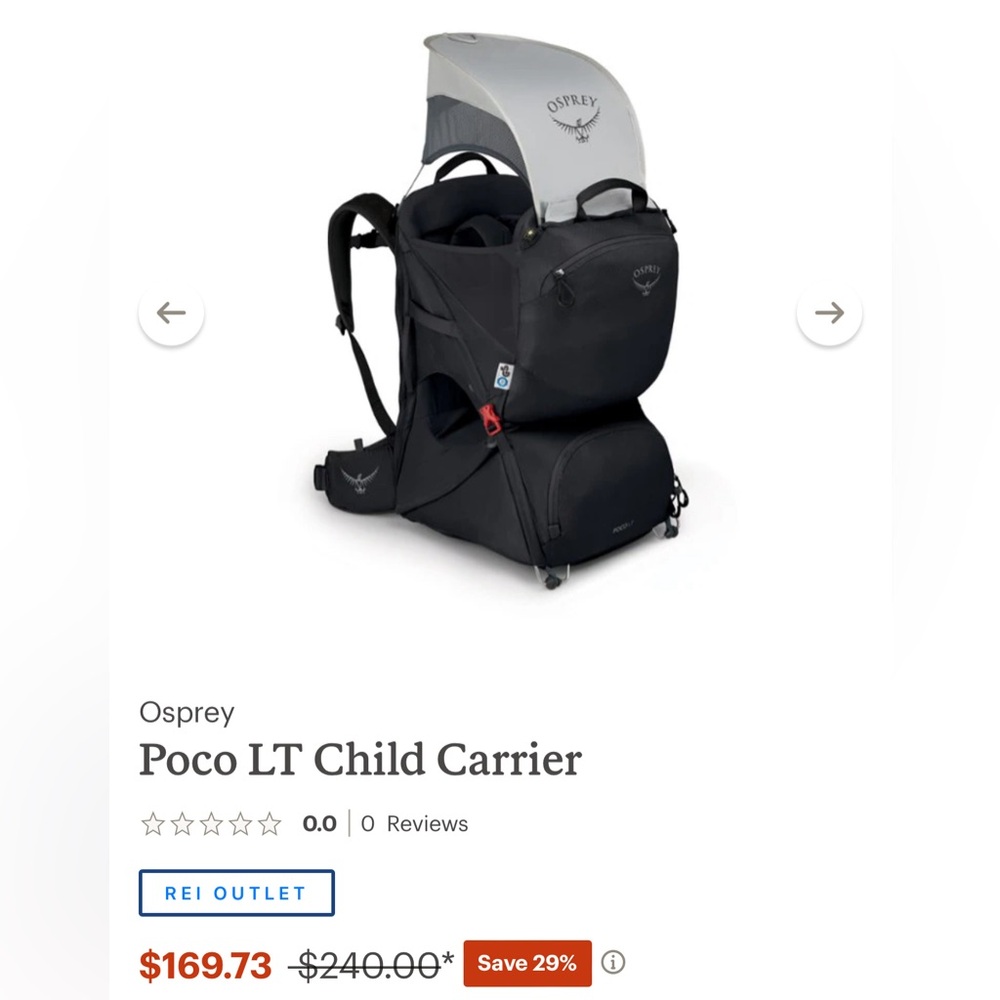 Brand New Osprey Poco Lt Baby Carrier / Hiking Backpack